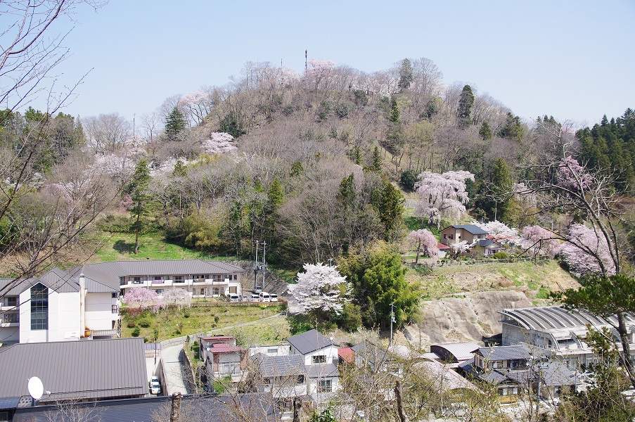 途中の広場からお城山が一望できます